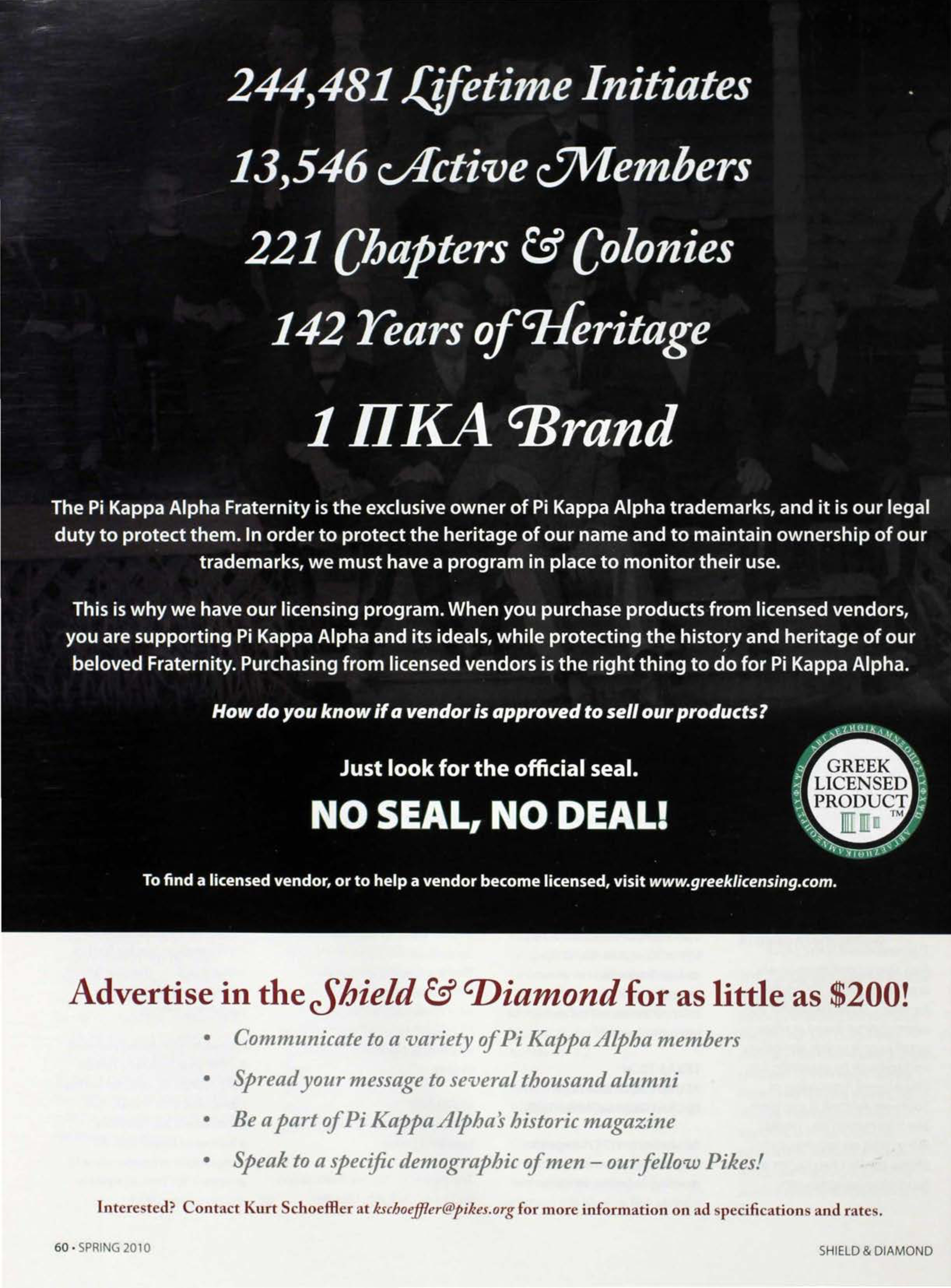 Advertise In the Shield & Diamond for As Little As $200!